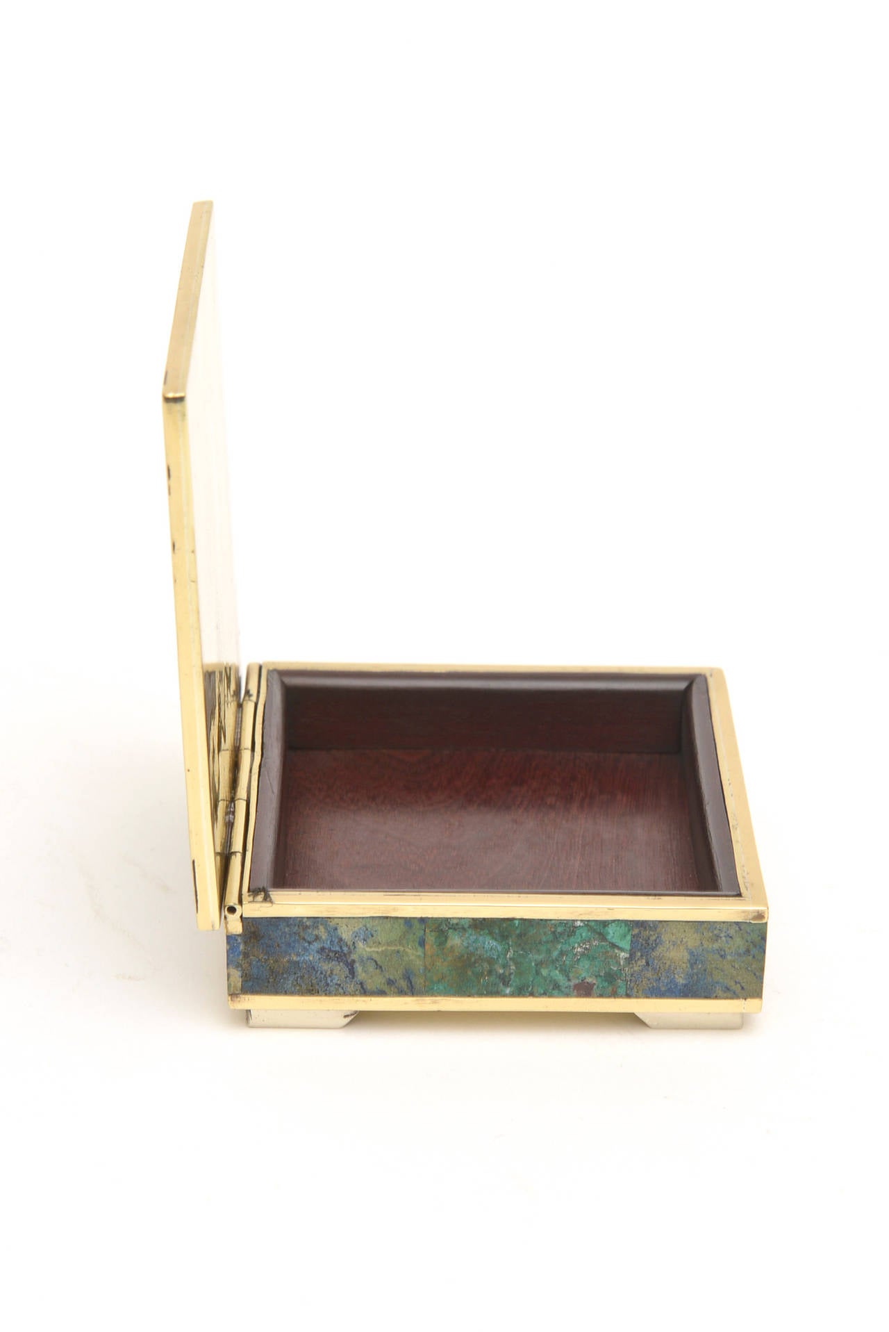Mexican Small Mixed Lapis, Sodalite and Turquoise Brass and Rosewood Vintage Box