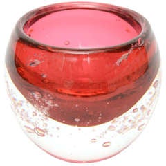Swedish Heavy Cranberry Controlled Bubble  Crystal Glass Bowl