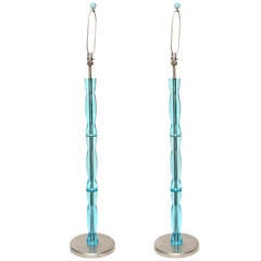 Pair of Turquoise Resin and Stainless Steel  Standing Floor Lamps with Finials / SATURDAY SALE