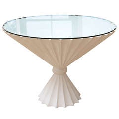 Vintage White Lacquered Sculptural Resin/Glass Fluted and Cinched Center Table