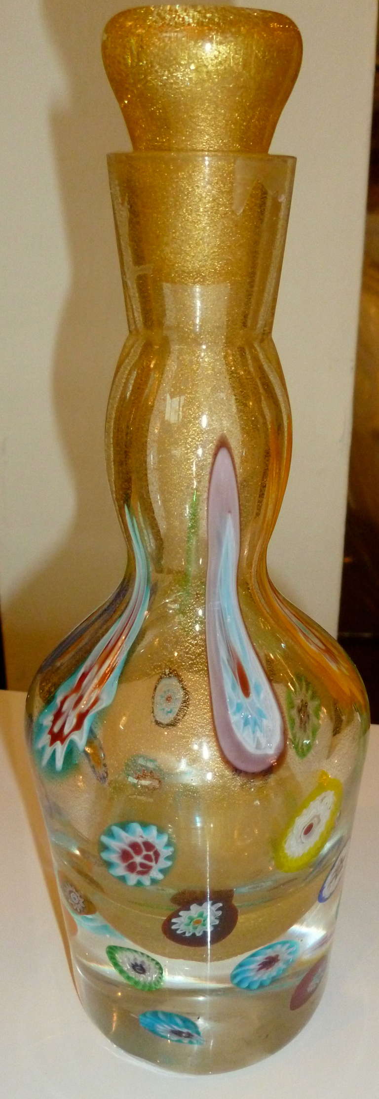 Italian Fratelli Toso Murano Glass Decanter Perfume Bottle Gold Aventurine and
Murrhines For Sale