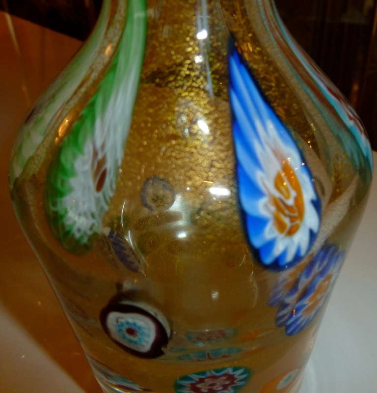 Fratelli Toso Murano Glass Decanter Perfume Bottle Gold Aventurine and
Murrhines (Muranoglas) im Angebot