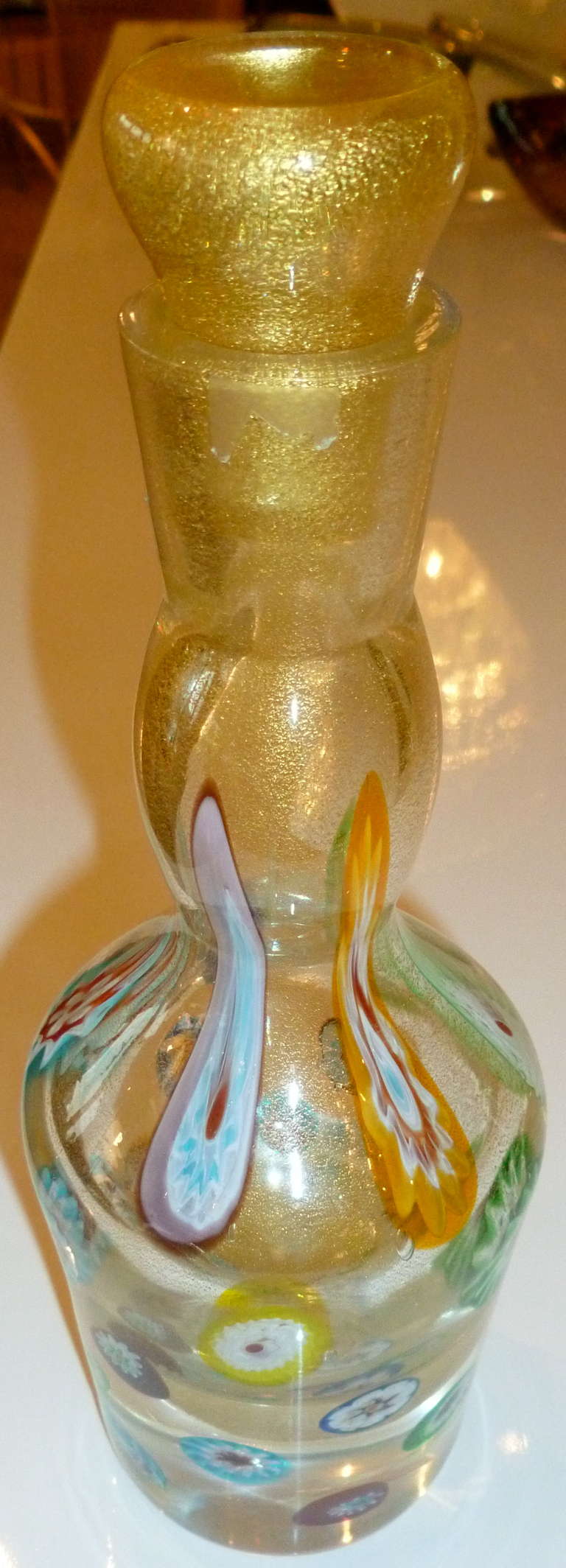 Mid-Century Modern Fratelli Toso Murano Glass Decanter Perfume Bottle Gold Aventurine and
Murrhines For Sale