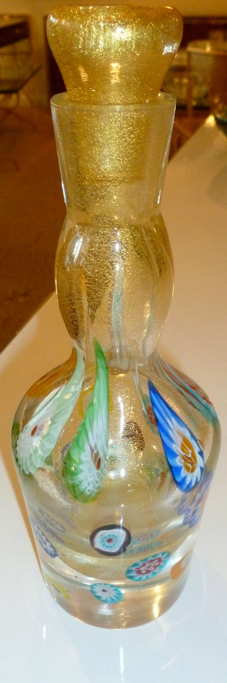 Fratelli Toso Murano Glass Decanter Perfume Bottle Gold Aventurine and
Murrhines For Sale 1