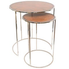 Italian Exotic Wood and Stainless Steel Nesting or Side Tables