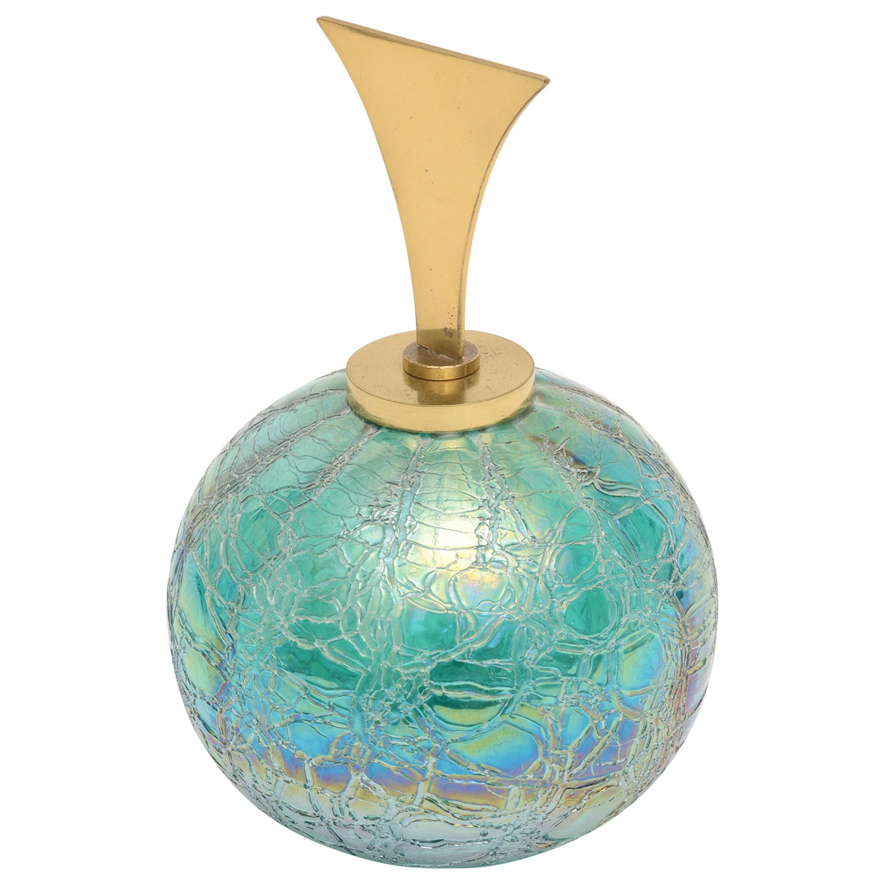 Tiffany Style Favrile Glass Irredescent Glass Ball with Brass Stopper