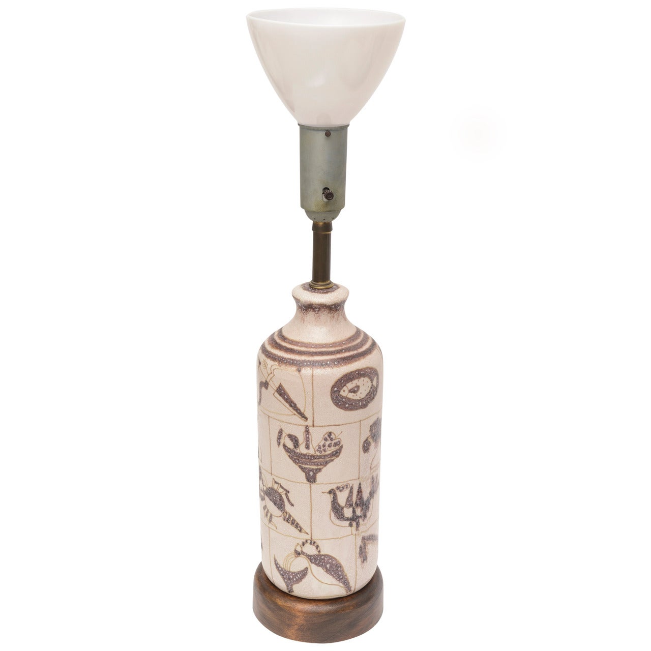 Italian Gambone for Marbro Glazed Ceramic and Wood Hieroglyph Lamp
