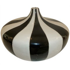 Vintage Graphic Black & White Striped German Ceramic Vessel/Object