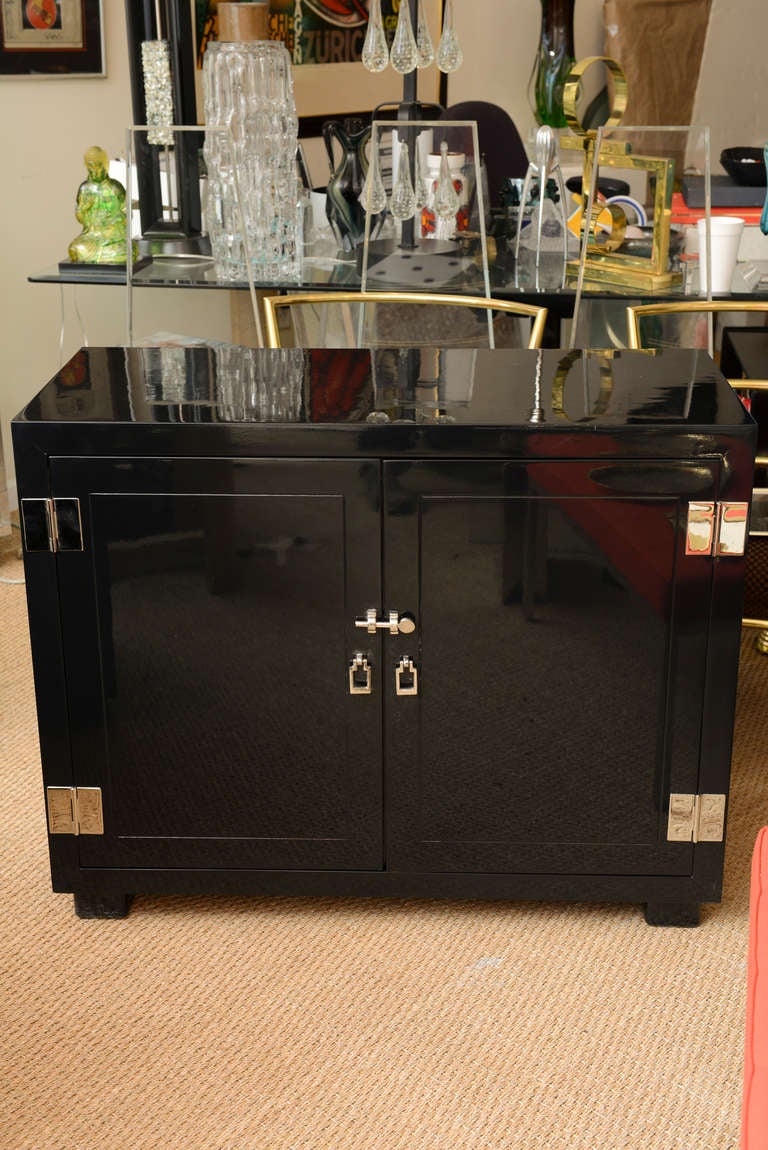 Modern Pair of Black Lacquered and Nickel Silver Commodes/Cabinets/Night Stands /SATURDAY SALE