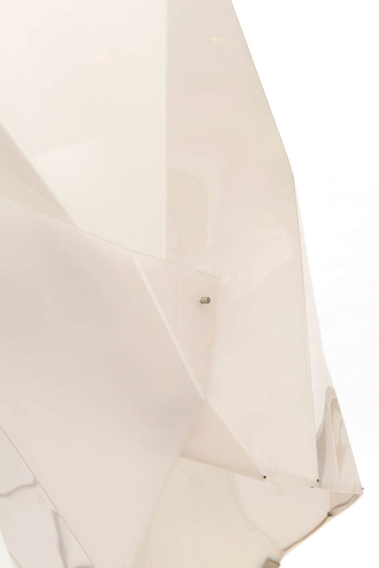 Italian Sculptural White Lucite Origami  Trapeziodal Shaped and Stainless Steel  Floor Lamp