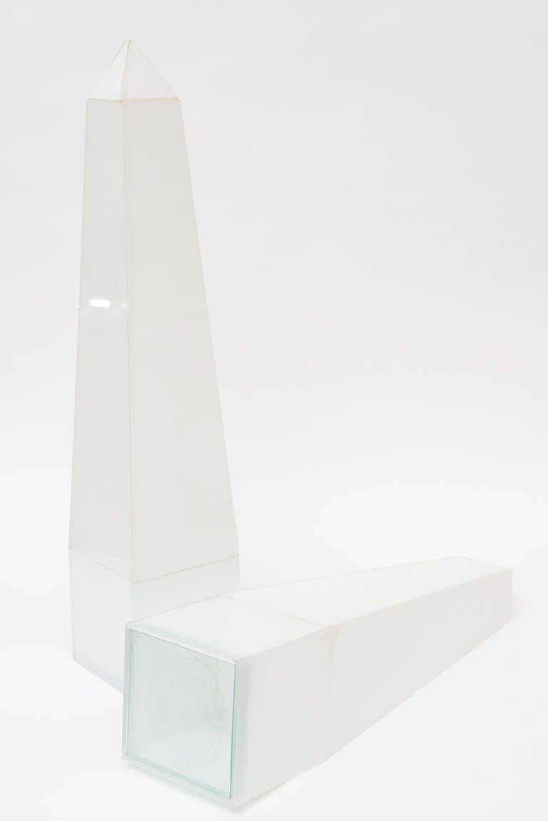 Pair of White Lucite and Glass Obelisks Vintage 2