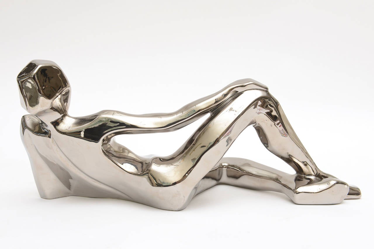 Chromed Over Ceramic Cool Cubist Jaru Female Form Sculpture In Good Condition In North Miami, FL
