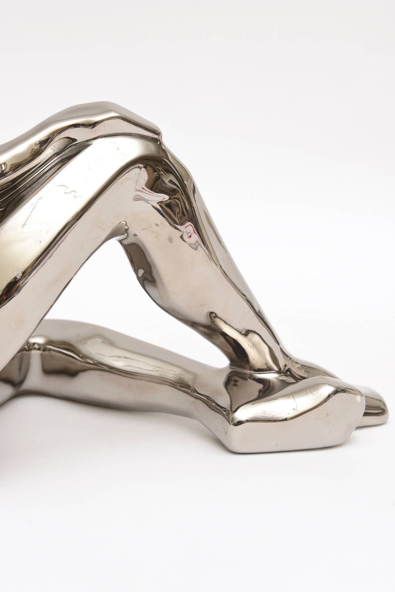 Chromed Over Ceramic Cool Cubist Jaru Female Form Sculpture 1