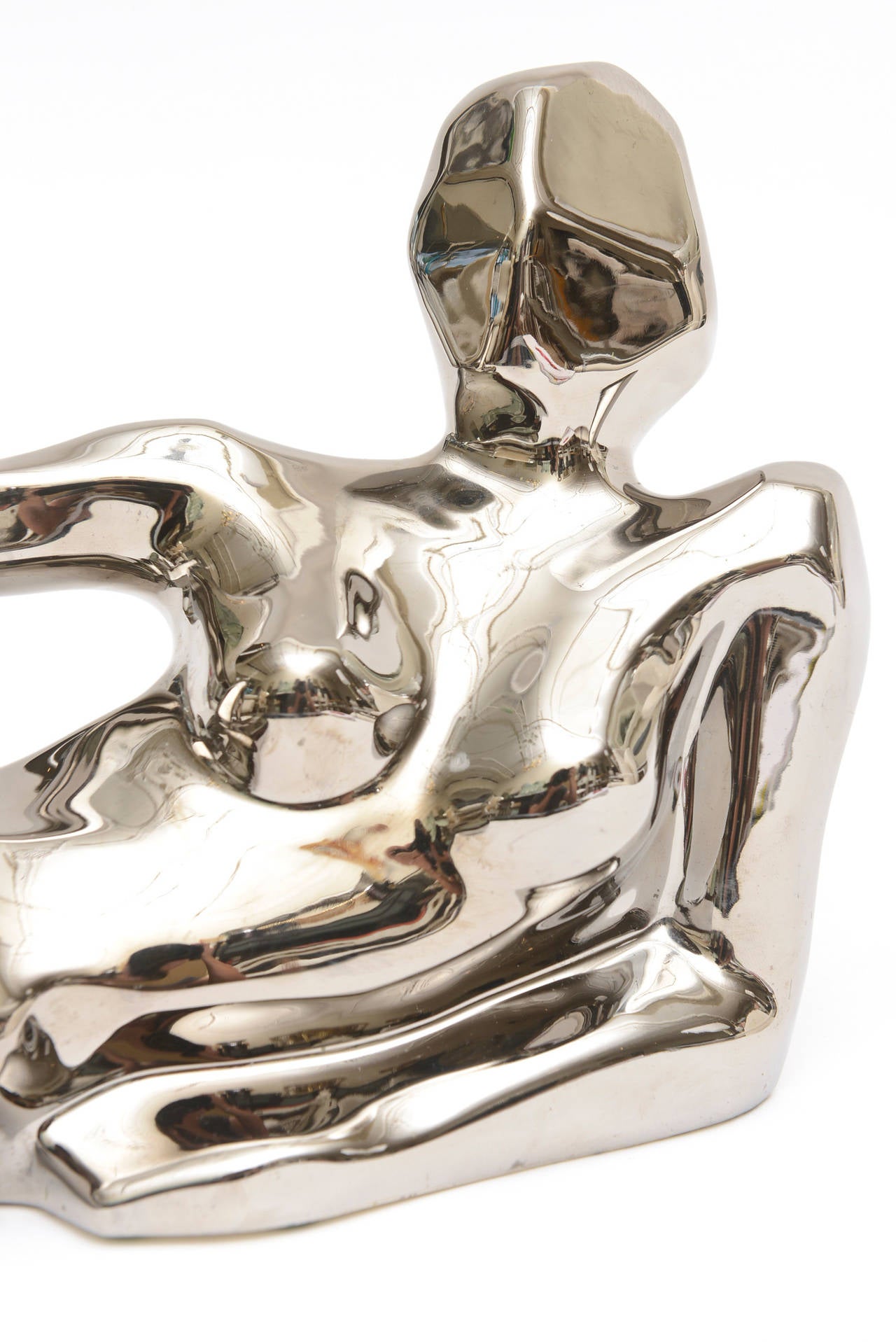 Chromed Over Ceramic Cool Cubist Jaru Female Form Sculpture 2