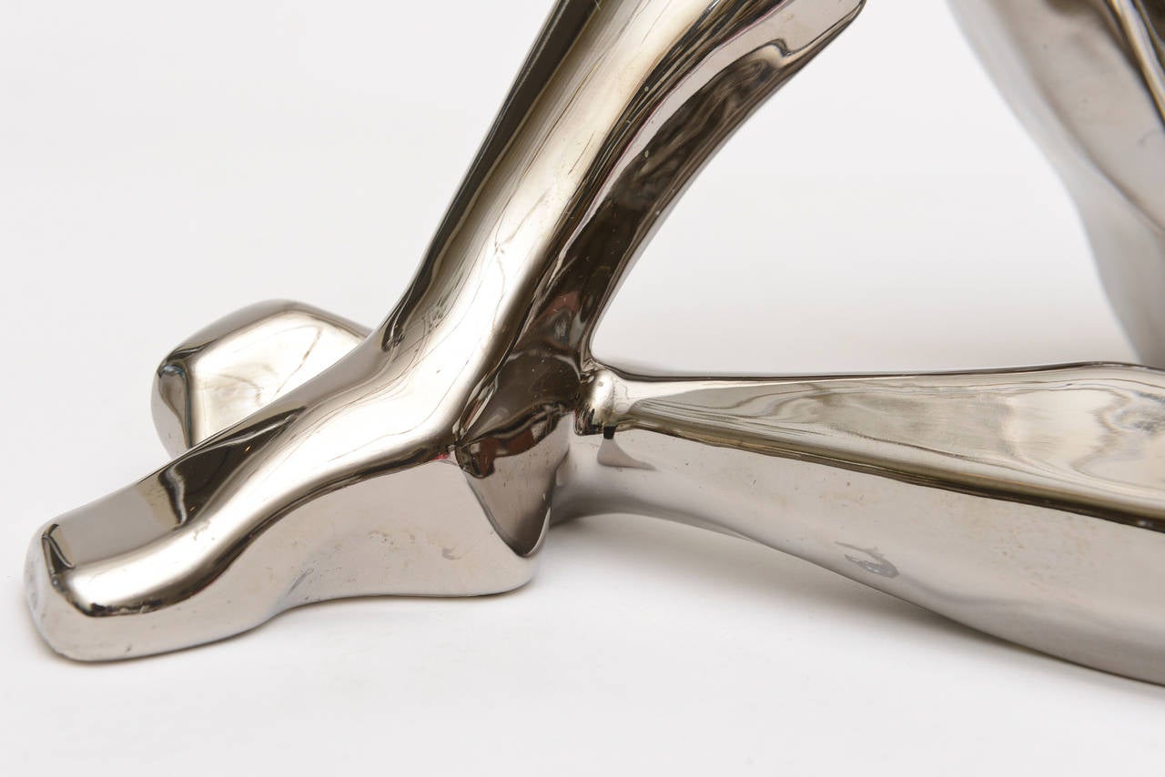 Chromed Over Ceramic Cool Cubist Jaru Female Form Sculpture 3