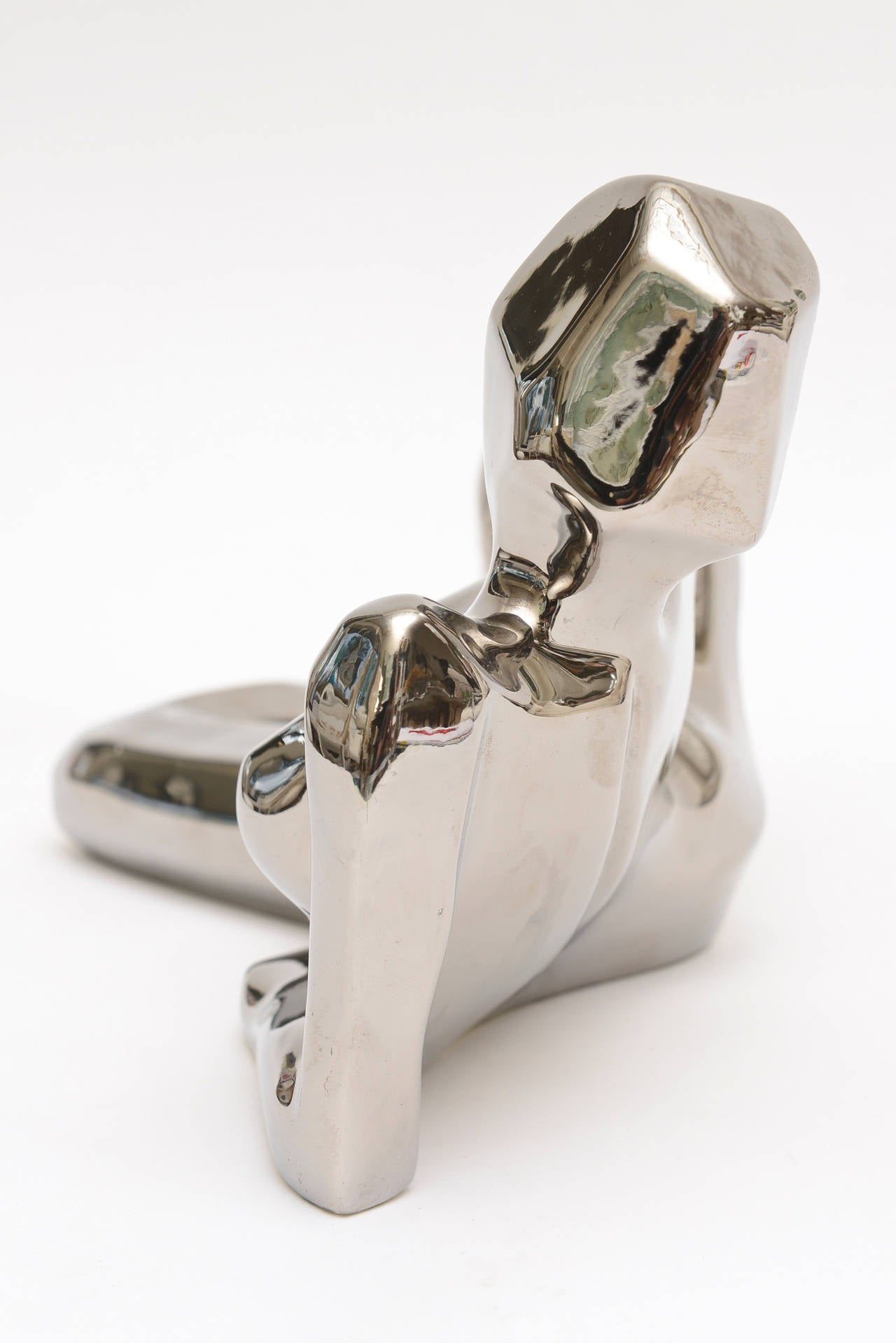 Chromed Over Ceramic Cool Cubist Jaru Female Form Sculpture 4