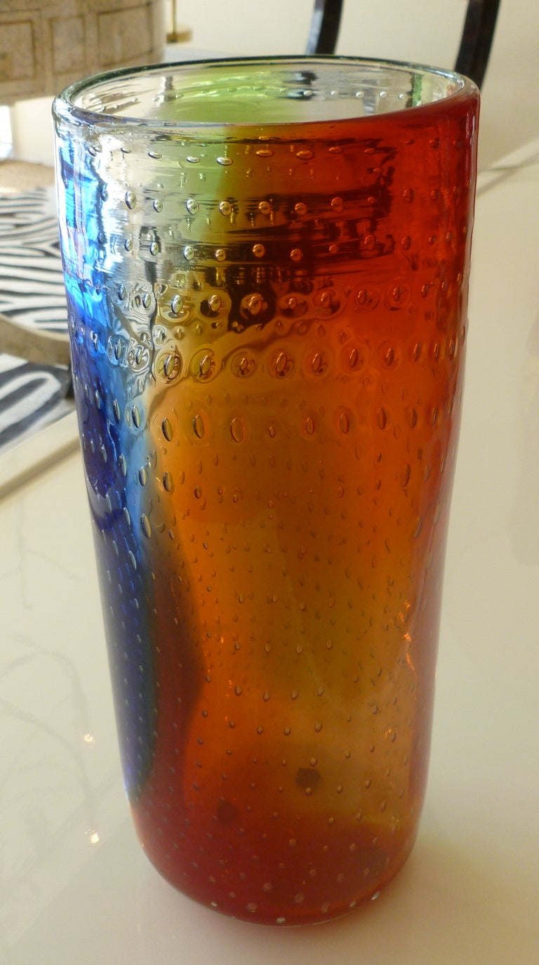Murano Italian Avem Controlled Bubbled Rainbow Vase/SAT. SALE
