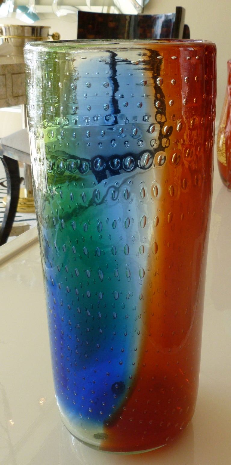 Mid-20th Century Murano Italian Avem Controlled Bubbled Rainbow Vase/SAT. SALE