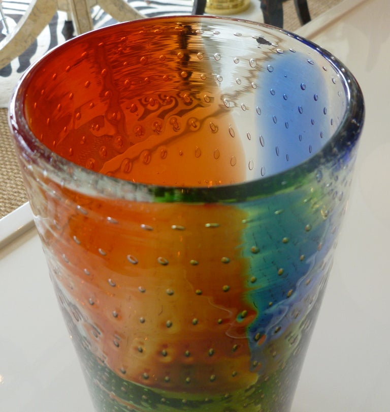 Murano Glass Murano Italian Avem Controlled Bubbled Rainbow Vase/SAT. SALE