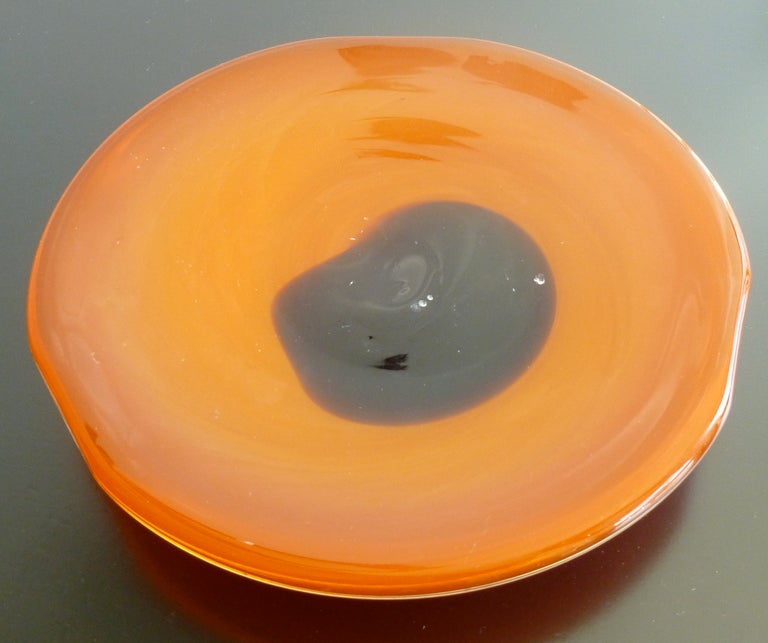 Hermes Orange Thick Fulvio Bianconi for Venini Murano Glass Dish