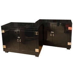 Pair of Black Lacquered and Nickel Silver Commodes/Cabinets/Night Stands /SATURDAY SALE