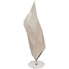 Italian Sculptural White Lucite Origami  Trapeziodal Shaped and Stainless Steel  Floor Lamp