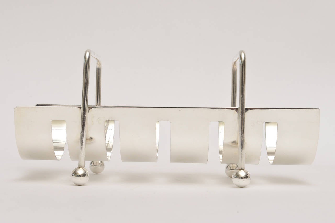 Late 20th Century Modernist Silver Plate Baguette Holder Serving Piece Italian