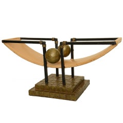 Iron, Brass and Leather Table Top Sculpture