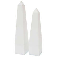 Pair of White Lucite and Glass Obelisks 2
