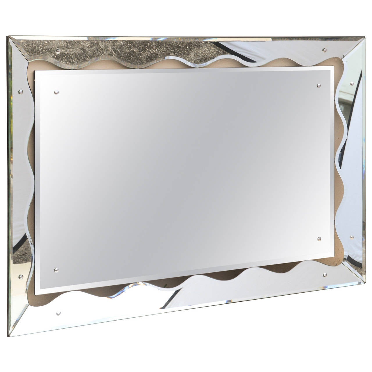 Hollywood Regency Monumental Scalloped Horizontal Mirror For Sale at