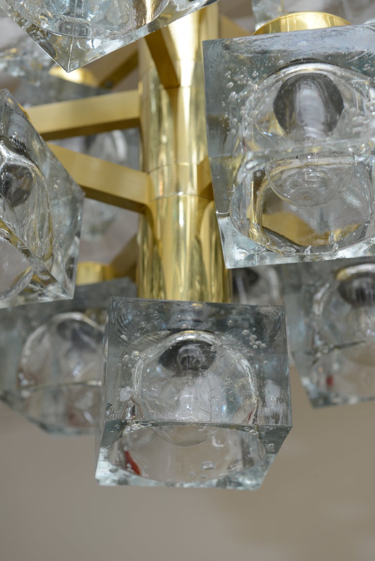 Gaetano Sciolari Brass and Cube Glass Chandelier Vintage, Italian For Sale 1