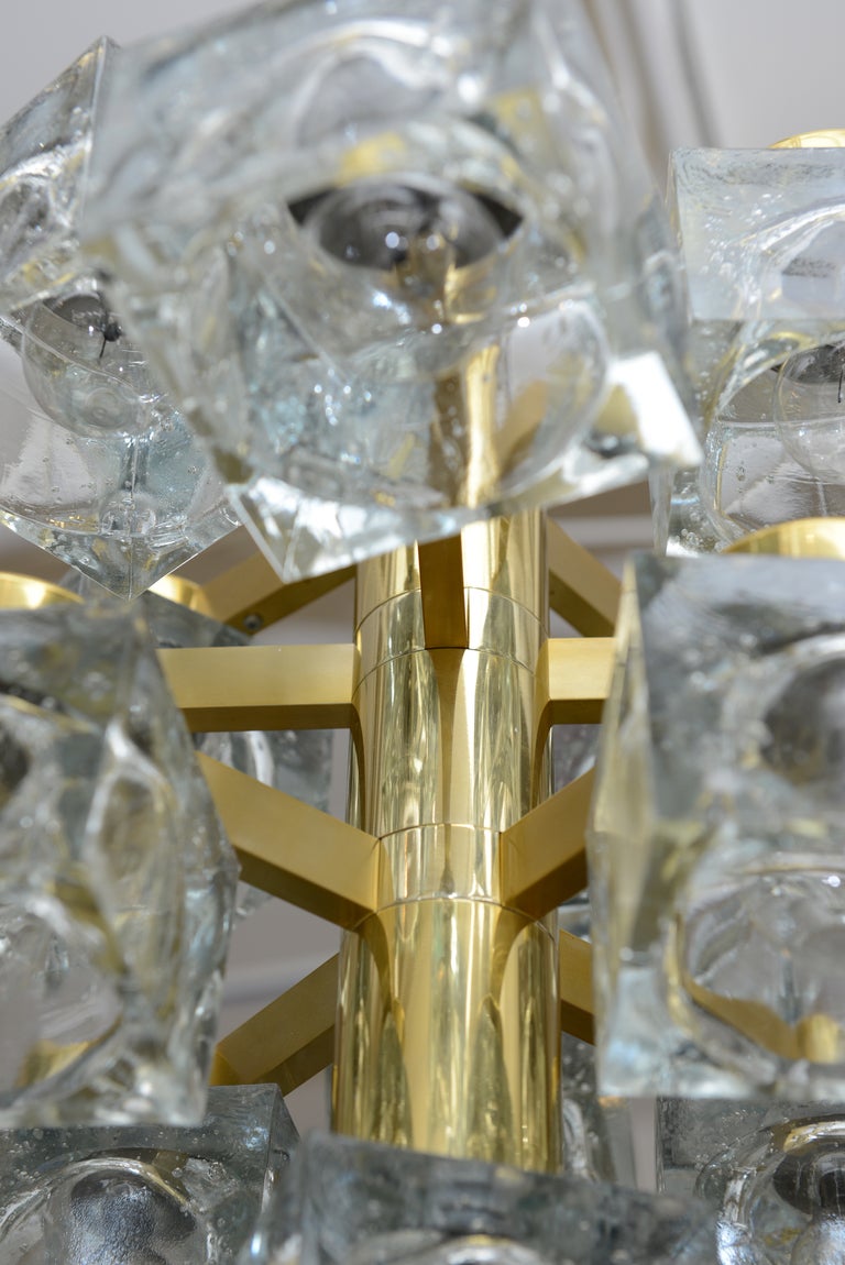 Gaetano Sciolari Brass and Cube Glass Chandelier Vintage, Italian For Sale 2