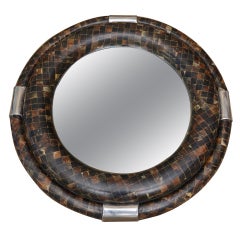 Vintage Fantastic Horn and Stainless Steel Round Mirror