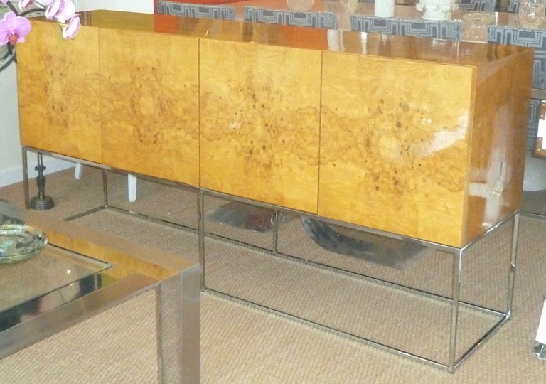 Milo Baughman Burled Wood and Chrome Cabinet/Buffet 5