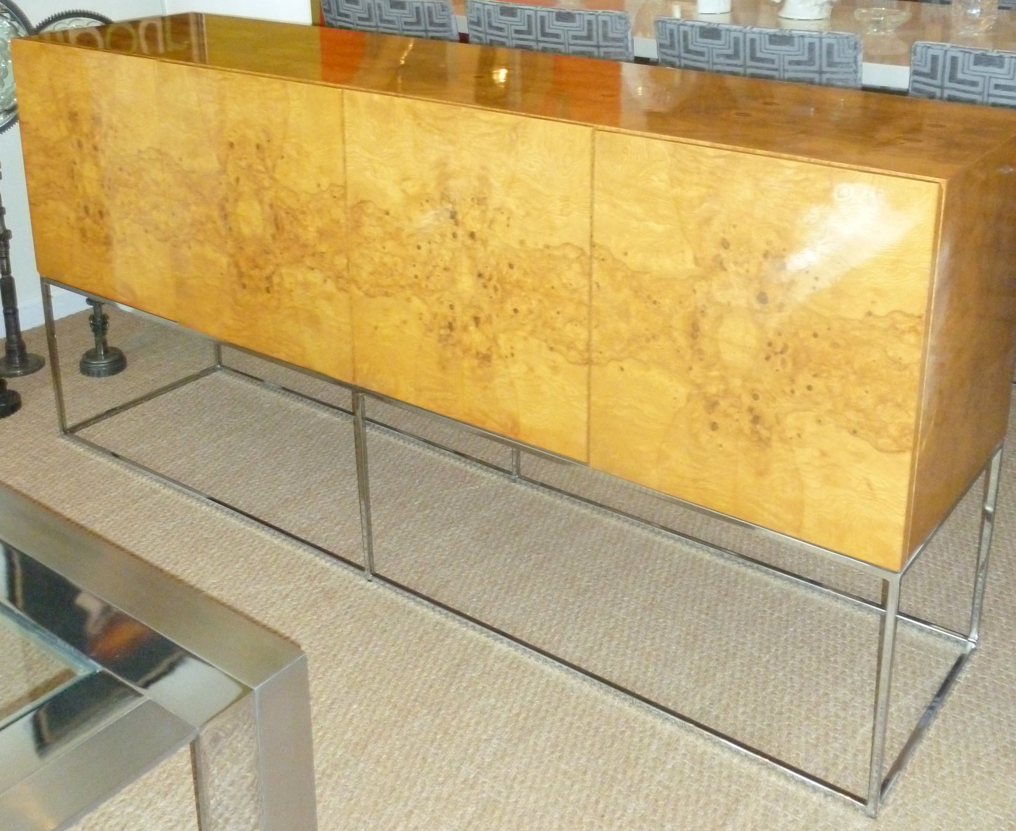 Milo Baughman Burled Wood and Chrome Cabinet/Buffet