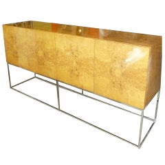 Milo Baughman Burled Wood and Chrome Cabinet/Buffet