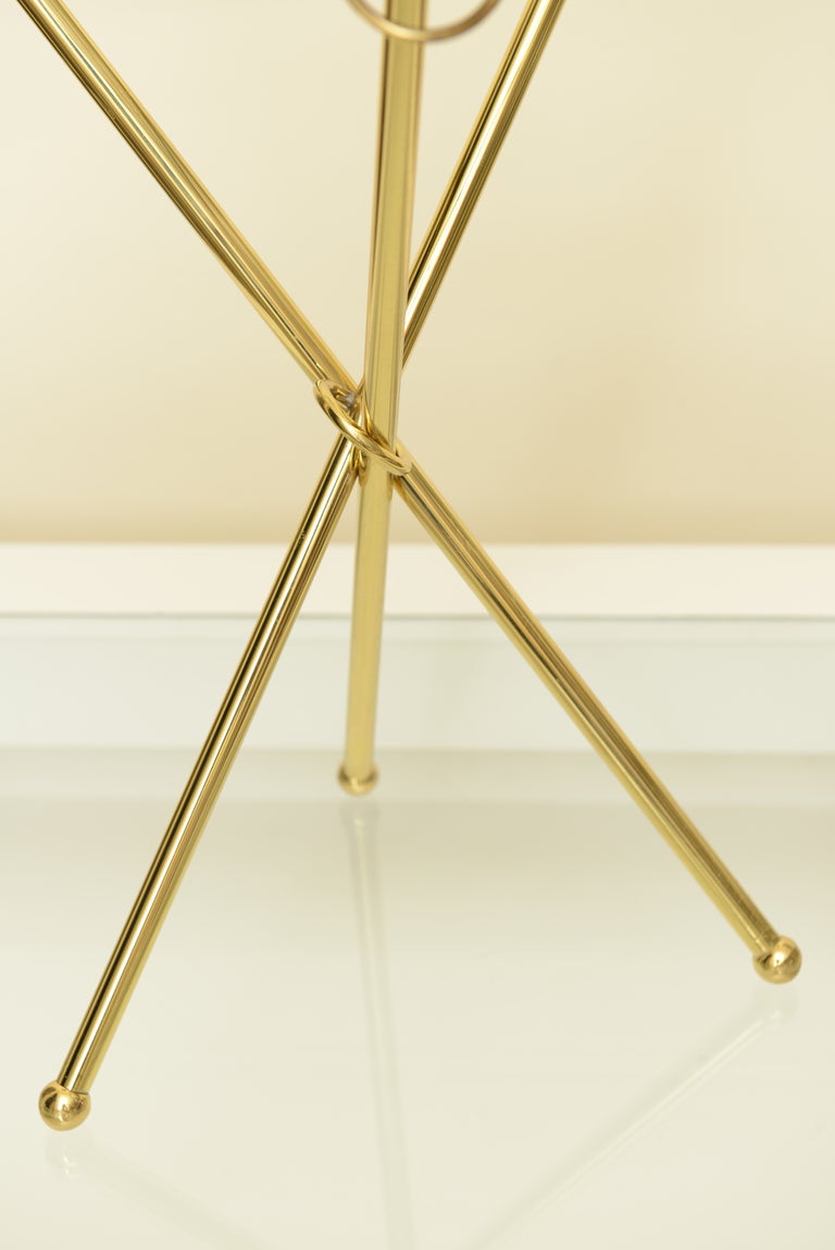 Polished Four Brass and Glass Chapman Folding Tripod Drink Tables