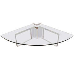 Pace Lucite, Stainless Steel and Glass Sculptural 'Wedge" Cocktail Table