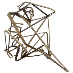 "Thinking Man"Abstract Iron & Molted Bronze Seated Sculpture