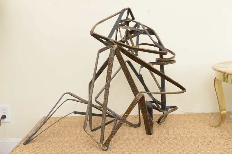 "Thinking Man"Abstract Iron & Molted Bronze Seated Sculpture
