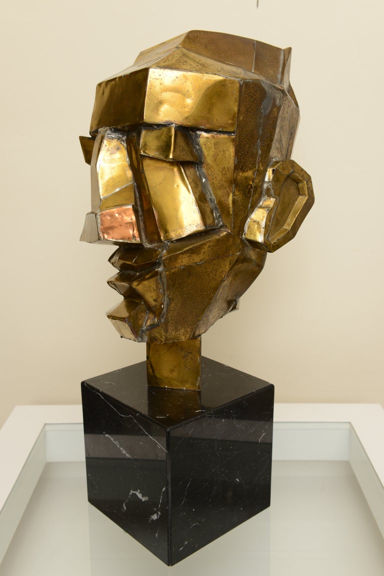 American Brutalist Cubist Abstract Brass and Marble Monumental Sculpture/SALE