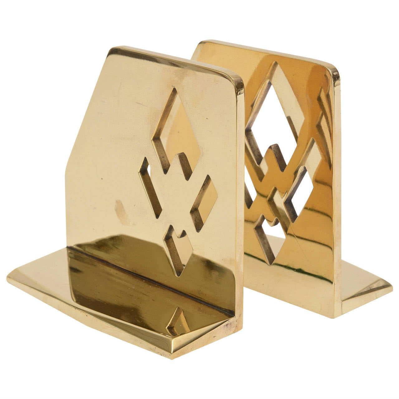 Pair of Heavy Polished Brass Art Deco Cubist Bookends at 1stdibs