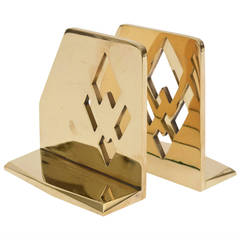Pair of Heavy Polished Brass Art Deco Cubist Bookends