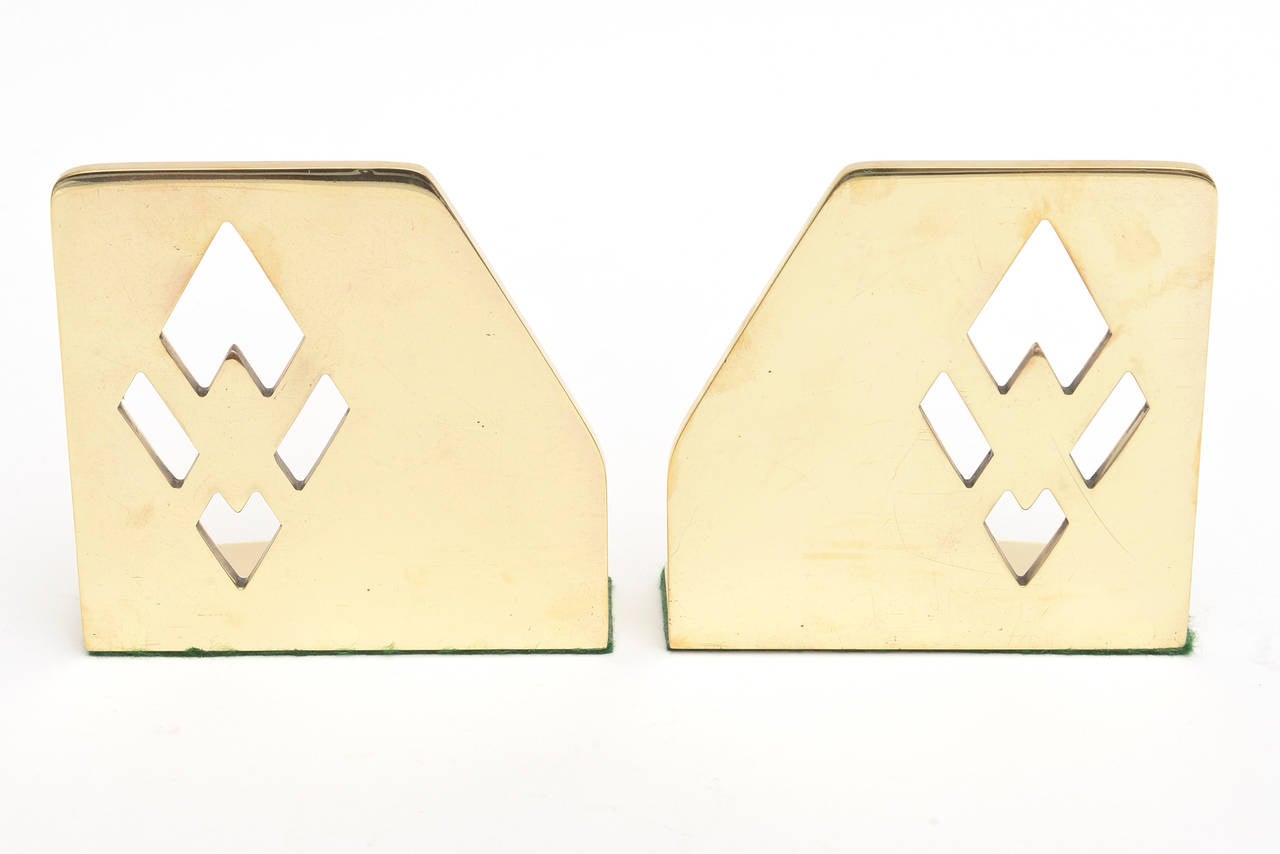 Pair of Heavy Polished Brass Art Deco Cubist Bookends 3