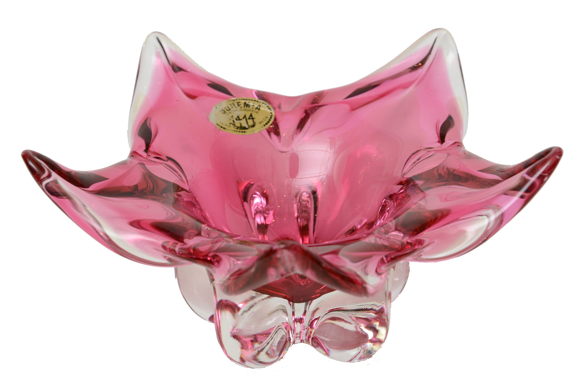 Amazing Pink Star Bohemia Czech Glass Bowl