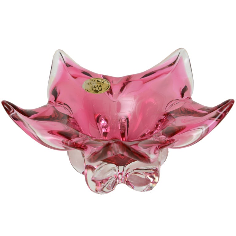 Amazing Pink Star Bohemia Czech Glass Bowl at 1stDibs
