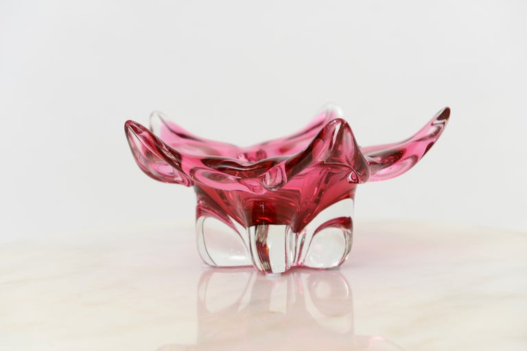 Mid-20th Century Amazing Pink Star Bohemia Czech Glass Bowl