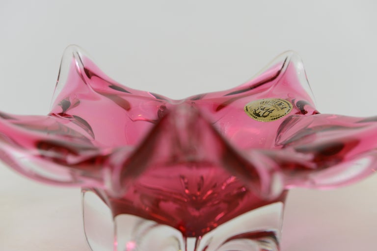 Amazing Pink Star Bohemia Czech Glass Bowl 4