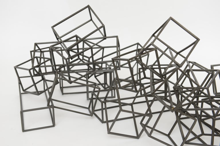 Late 20th Century Sol Lewitt Inspired Iron Dimensional Box/Cubed Wall Sculpture