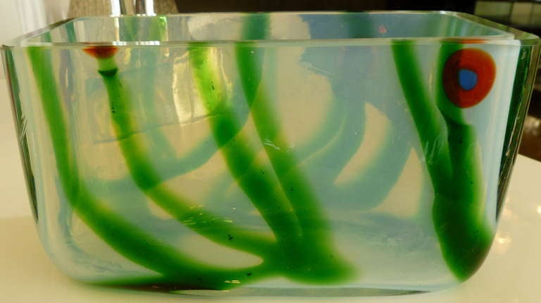 Italian Murano Glass Barbini Opalesce "Aquarium" Rectangle Vase/Bowl